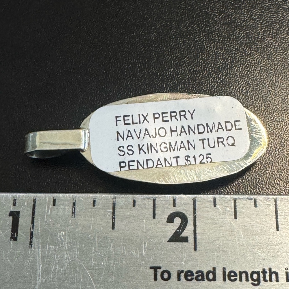 Felix Perry Navajo Handmade Sterling Silver Kingman Turquoise Shadowbox Pendant - Picture 2 of 4